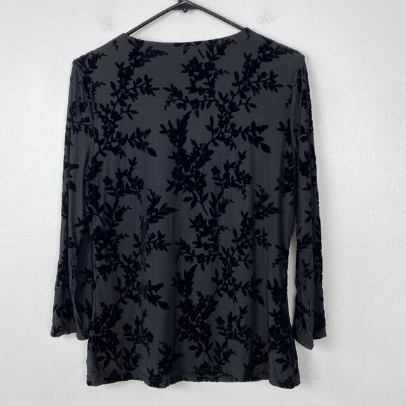Chaps Velvet Burnout Blouse Mesh Sheer Top Floral Black Whimsygoth Size Large - Picture 4 of 11